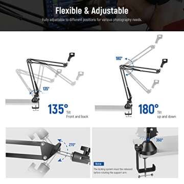 NEEWER Microphone Arm Stand, Suspension Boom Scissor Mic Arm Stand with 3/8" to 5/8" Screw and Cable Ties