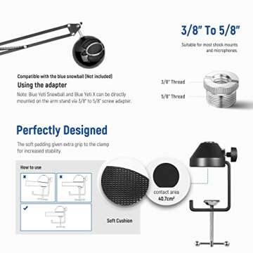NEEWER Microphone Arm Stand, Suspension Boom Scissor Mic Arm Stand with 3/8" to 5/8" Screw and Cable Ties
