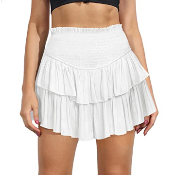 MiiVoo Women’s Summer High Waist Ruffle Short Mini Skirts Elastic Waist Solid Lined Layered Flared...