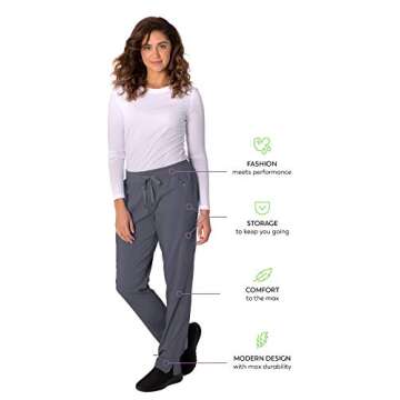 Healing Hands 6 Pocket Scrubs Pants for Women Purple Label Womens 9141 Toni Drawstring Scrub Pant Soft Comfortable Fabric Pewter 2XL