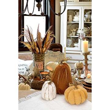 DILATATA 3 Pcs Assorted Faux Sherpa Pumpkins Small Fabric Pumpkins Mini Fake Plush Pumpkins for Fall Decor Halloween Thanksgiving Decor Table Centerpiece Mantel Decor - Mixcolor