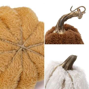 DILATATA 3 Pcs Assorted Faux Sherpa Pumpkins Small Fabric Pumpkins Mini Fake Plush Pumpkins for Fall Decor Halloween Thanksgiving Decor Table Centerpiece Mantel Decor - Mixcolor