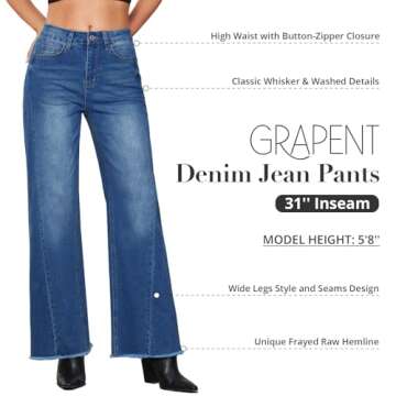 GRAPENT Blue Jeans Women Blue Jeans Pants for Women Trendy High Rise Straight Leg Jeans for Women Women Jeans Stretchy Wide Leg Jeans for Women High Waist Classic Blue Size Small US Size 4 to Size 6
