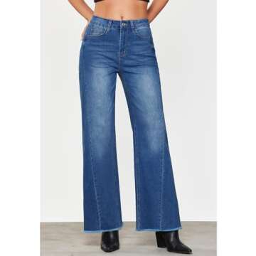 GRAPENT Blue Jeans Women Blue Jeans Pants for Women Trendy High Rise Straight Leg Jeans for Women Women Jeans Stretchy Wide Leg Jeans for Women High Waist Classic Blue Size Small US Size 4 to Size 6