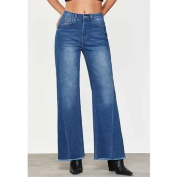 GRAPENT Blue Jeans Women Blue Jeans Pants for Women Trendy High Rise Straight Leg Jeans for Women Women Jeans Stretchy Wide Leg Jeans for Women High Waist Classic Blue Size Small US Size 4 to Size 6