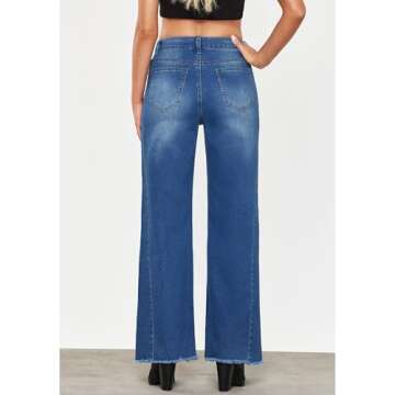 GRAPENT Blue Jeans Women Blue Jeans Pants for Women Trendy High Rise Straight Leg Jeans for Women Women Jeans Stretchy Wide Leg Jeans for Women High Waist Classic Blue Size Small US Size 4 to Size 6