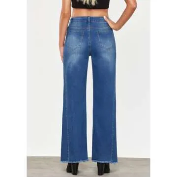 GRAPENT Blue Jeans Women Blue Jeans Pants for Women Trendy High Rise Straight Leg Jeans for Women Women Jeans Stretchy Wide Leg Jeans for Women High Waist Classic Blue Size Small US Size 4 to Size 6