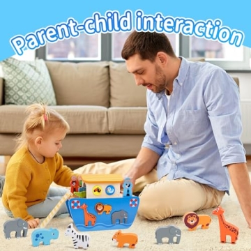 KMTJT Noah's Ark Wooden Animal Playset for Toddlers