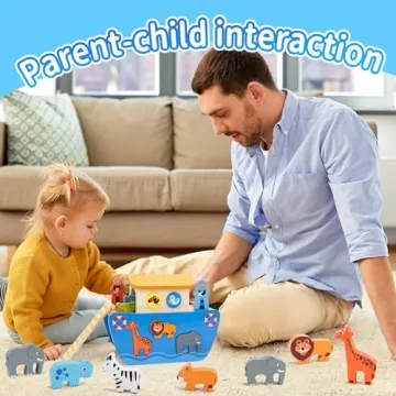 KMTJT Noah's Ark Wooden Animal Playset for Toddlers