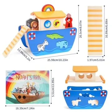 KMTJT Noah's Ark Wooden Animal Playset for Toddlers