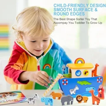 KMTJT Noah's Ark Wooden Animal Playset for Toddlers