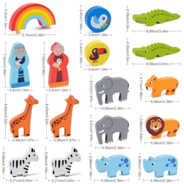 KMTJT Noah's Ark Wooden Animal Playset for Toddlers