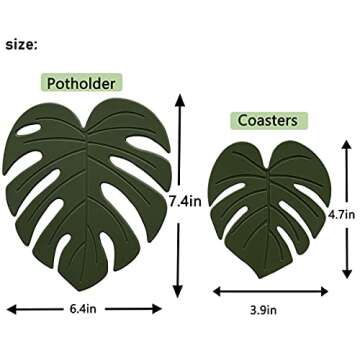 4 Pack Silicone Trivet Mat, Multi-Purpose Kitchen Hot Pot Holders, Heat Resistant Pot Mat for Countertop, Non-Slip Trivet Mats, Leaf Decor Table Mat