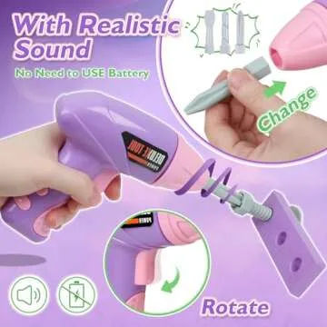 Kids Tool Set with Toy Drill, Toy Tool Box, Construction Tools, Pretend Play Toddler Girl Toys Gifts for Toddlers Kids Aged 3 4 5 6 7