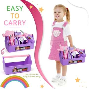 Kids Tool Set with Toy Drill, Toy Tool Box, Construction Tools, Pretend Play Toddler Girl Toys Gifts for Toddlers Kids Aged 3 4 5 6 7