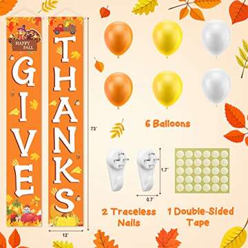 Fall Thanksgiving Decorations for Home - GIVE Thank Banner Outdoor Decorations Hanging Banner Porch ...