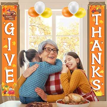 Fall Thanksgiving Decorations for Home - GIVE Thank Banner Outdoor Decorations Hanging Banner Porch Sign Fall Indoor Decorations Banner Celebrate Harvest Party Welcome Thanksgiving Wall Door Decor