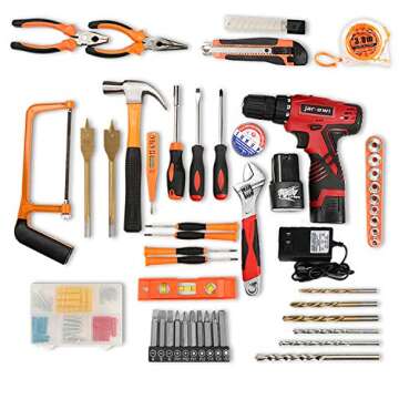 jar-owl 60-Piece Tool Set with Drill, Power Tool Set with 16.8V Lithium Cordless Drill Driver for Ho...