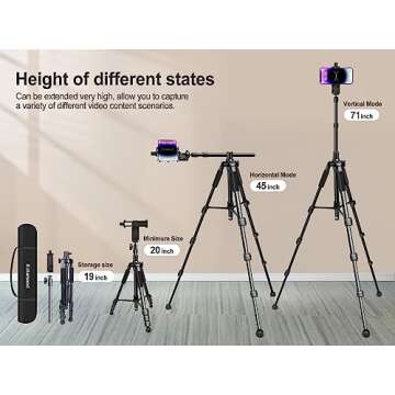 Elitehood Ultra-Stable Overhead Tripod for iPhone – Heavy Duty Aluminum Tripod & 25in Horizontal Long Phone Arm, Tall Phone Stand Mount for Recording, 360°Adjustable iPhone Tripod Stand