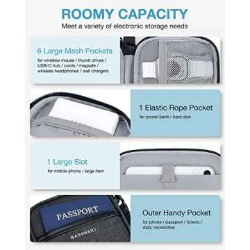 BAGSMART Cord Organizer Travel Cable Organizer Bag Tech Electronic Organizer Travel Case, Travel Essentials for Charger, Cable, Phone, Flash drive, Double Layer-Black