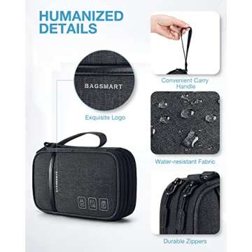 BAGSMART Cord Organizer Travel Cable Organizer Bag Tech Electronic Organizer Travel Case, Travel Essentials for Charger, Cable, Phone, Flash drive, Double Layer-Black