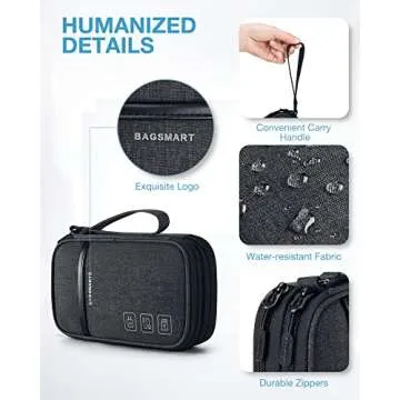 BAGSMART Cord Organizer Travel Cable Organizer Bag Tech Electronic Organizer Travel Case, Travel Essentials for Charger, Cable, Phone, Flash drive, Double Layer-Black