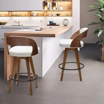 MEKLIBA Barstools Set of 2,Counter Height Bar Stools for Kitchen Island,26.8 Inch Modern Upholstered Bar Chair, Swivel Counter Stools with Wood Back and Bamboo Legs (Beige-Fabric)