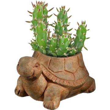 Classic Home and Garden Cement Buddies Indoor Outdoor Planter with Drainage Hole, Turtle, Rust, Large, 8in