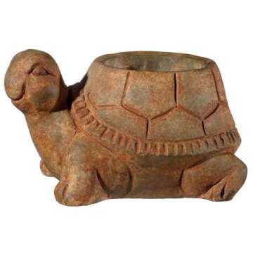 Classic Home and Garden Cement Buddies Indoor Outdoor Planter with Drainage Hole, Turtle, Rust, Large, 8in