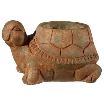 Classic Home and Garden Cement Buddies Indoor Outdoor Planter with Drainage Hole, Turtle, Rust, Large, 8in
