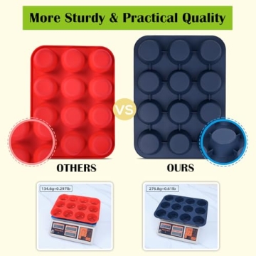 Vnray Silicone Muffin Baking Pan & Large Cupcake Tray 12 Cup - Nonstick Cake Molds/Tin, Silicon Bakeware, BPA Free, Dishwasher & Microwave Safe (12 Cup Size, Grey)