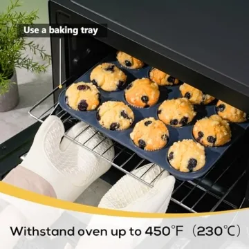 Vnray Silicone Muffin Baking Pan & Large Cupcake Tray 12 Cup - Nonstick Cake Molds/Tin, Silicon Bakeware, BPA Free, Dishwasher & Microwave Safe (12 Cup Size, Grey)