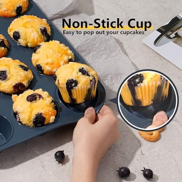 Vnray Silicone Muffin Baking Pan & Large Cupcake Tray 12 Cup - Nonstick Cake Molds/Tin, Silicon Bakeware, BPA Free, Dishwasher & Microwave Safe (12 Cup Size, Grey)