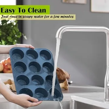 Vnray Silicone Muffin Baking Pan & Large Cupcake Tray 12 Cup - Nonstick Cake Molds/Tin, Silicon Bakeware, BPA Free, Dishwasher & Microwave Safe (12 Cup Size, Grey)