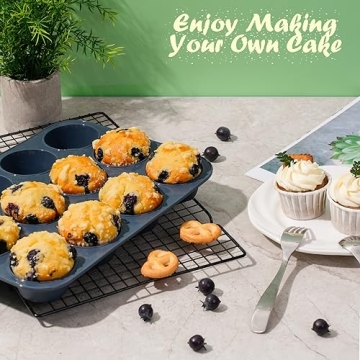 Vnray Silicone Muffin Baking Pan & Large Cupcake Tray 12 Cup - Nonstick Cake Molds/Tin, Silicon Bakeware, BPA Free, Dishwasher & Microwave Safe (12 Cup Size, Grey)