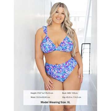 CUPSHE Women Bikini Sets 2 Piece Swimsuit High Waisted Bottom Floral Print Ruffle V Neck Bathing Sui...