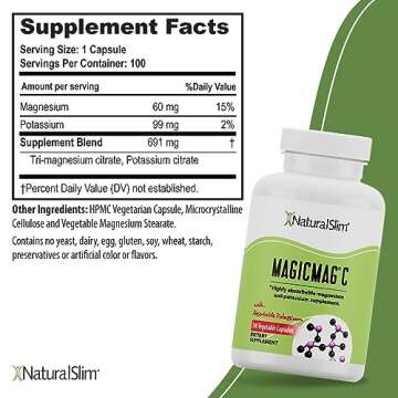 NaturalSlim Potassium Magnesium Supplement 100 Capsules – MagicMag C Magnesium Citrate Supplements...
