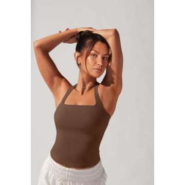 OSTAUG Sports Bras for Women High Support Going Out Sleeveless Racerback Tank Tops Workout Athletic Fitness Tops Casual Basic Crop Tops(Chocolate Brown Small)