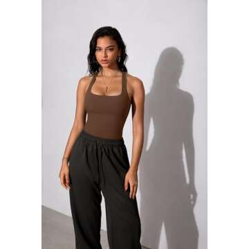 OSTAUG Sports Bras for Women High Support Going Out Sleeveless Racerback Tank Tops Workout Athletic Fitness Tops Casual Basic Crop Tops(Chocolate Brown Small)