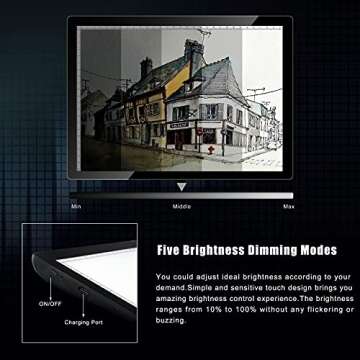 A4 Wireless Battery Powered Light Pad, TOHETO Tracing Light Box Dimmable Brightness Rechargeable LED Light Board Portable Cordless Copy Board for Artist Drawing Sketching X-ray Viewing