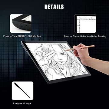 A4 Wireless Battery Powered Light Pad, TOHETO Tracing Light Box Dimmable Brightness Rechargeable LED Light Board Portable Cordless Copy Board for Artist Drawing Sketching X-ray Viewing