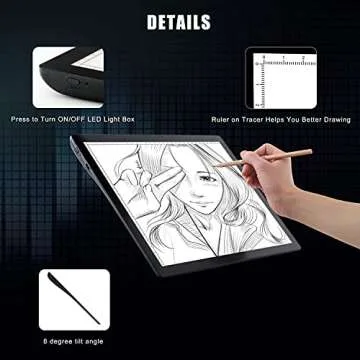 A4 Wireless Battery Powered Light Pad, TOHETO Tracing Light Box Dimmable Brightness Rechargeable LED Light Board Portable Cordless Copy Board for Artist Drawing Sketching X-ray Viewing
