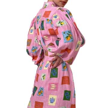 Qikaka Women's Long Sleeve Turtleneck Printed Bodycon Sexy Nightclub Party Belted Dress Pink