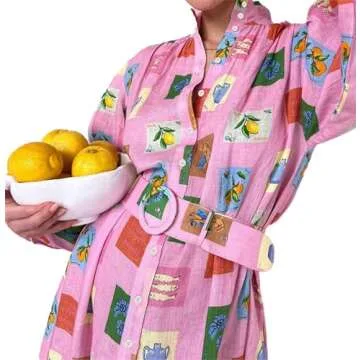 Qikaka Women's Long Sleeve Turtleneck Printed Bodycon Sexy Nightclub Party Belted Dress Pink