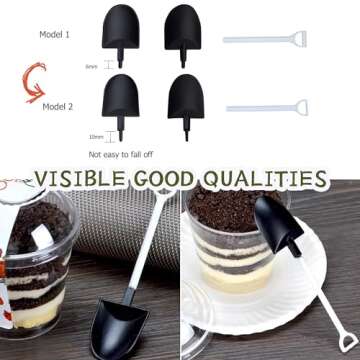 OaaXbbECco Novelty Mini Shovel Shape Spoons Cute Disposable Plastic Dessert Spoons (50 black+white model 2)