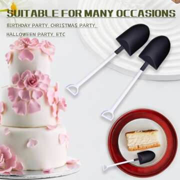 OaaXbbECco Novelty Mini Shovel Shape Spoons Cute Disposable Plastic Dessert Spoons (50 black+white model 2)