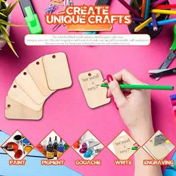 HNYYZL 100 Pcs Unfinished Wood Pieces Rectangle-Shaped, Light Wooden Cutout Natural Rustic with Hole, and 2M Hemp Rope, for Craft Projects, Hanging Decorations, Painting, Staining (2” x 1.3”)