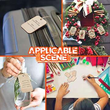 HNYYZL 100 Pcs Unfinished Wood Pieces Rectangle-Shaped, Light Wooden Cutout Natural Rustic with Hole, and 2M Hemp Rope, for Craft Projects, Hanging Decorations, Painting, Staining (2” x 1.3”)