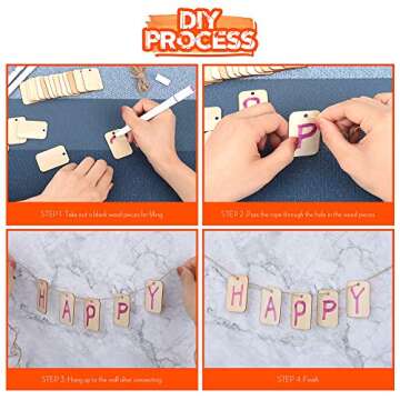 HNYYZL 100 Pcs Unfinished Wood Pieces Rectangle-Shaped, Light Wooden Cutout Natural Rustic with Hole, and 2M Hemp Rope, for Craft Projects, Hanging Decorations, Painting, Staining (2” x 1.3”)