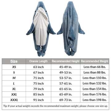 inkArts Shark Blanket Hoodie Adult, Wearable Shark Blanket, Shark Sleeping Bag, Soft Cozy Warm Flannel Hoodie, Shark Blanket Onesie